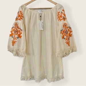 Allison New York Fringe Embroidered Blouse
